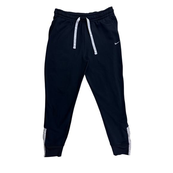 Nike Dri-Fit Therma Taping Logo Sweatpants Ankle Zip Joggers Black White Large - Picture 2 of 14